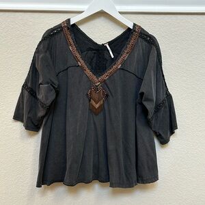 Free People Beaded Grey Boho Top